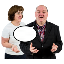 A person speaking and another person listening