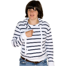 A woman pointing to herself