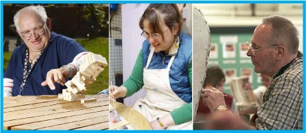 Three images of people using day service support