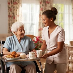 An image of a home care worker providing support
