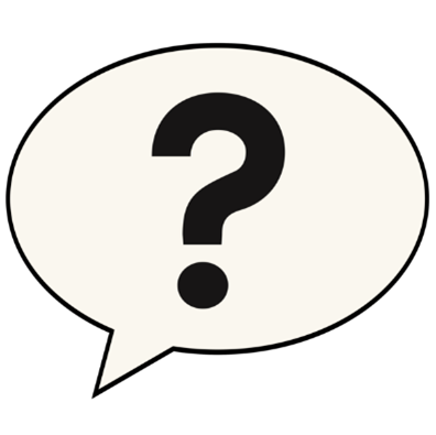 A question mark in a speech bubble