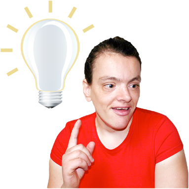 A man raising his hand because he has an idea. This is represented by a cartoon light bulb