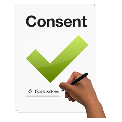 A green tick and the word Consent