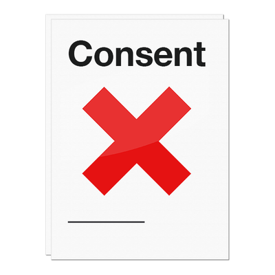 A red cross and the word Consent