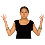 A woman holding up her hands