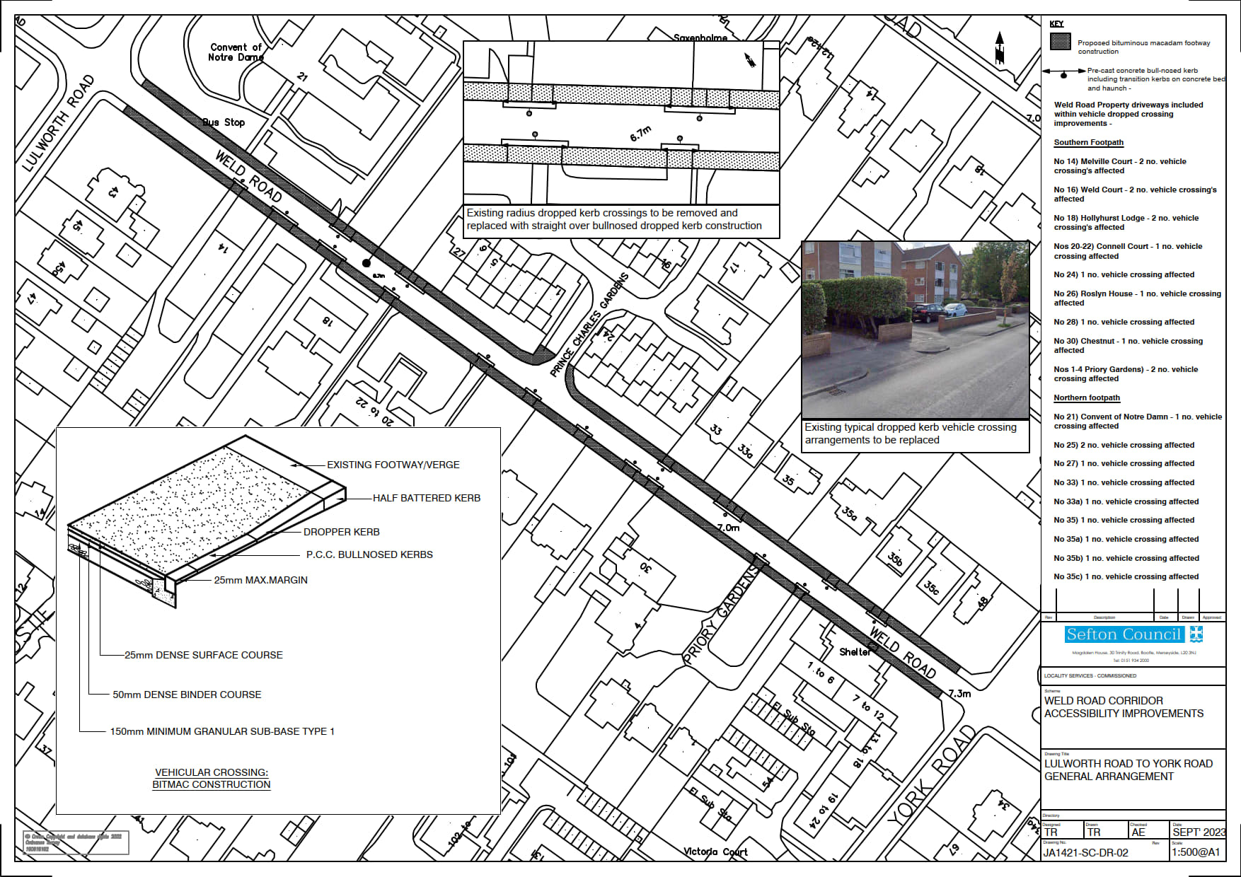 Drawing showing Weld Road footway improvements.