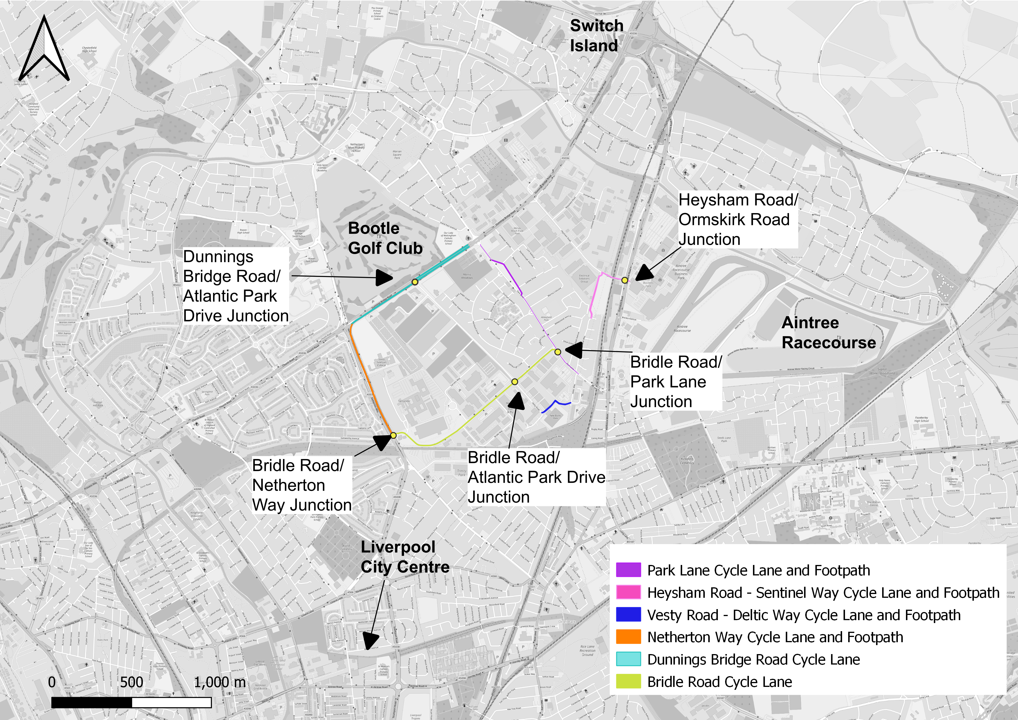 This is a map showing the location of the Maritime Corridor improvement scheme. It shows the location of the walking and cycling routes and the junctions which are also being improved.