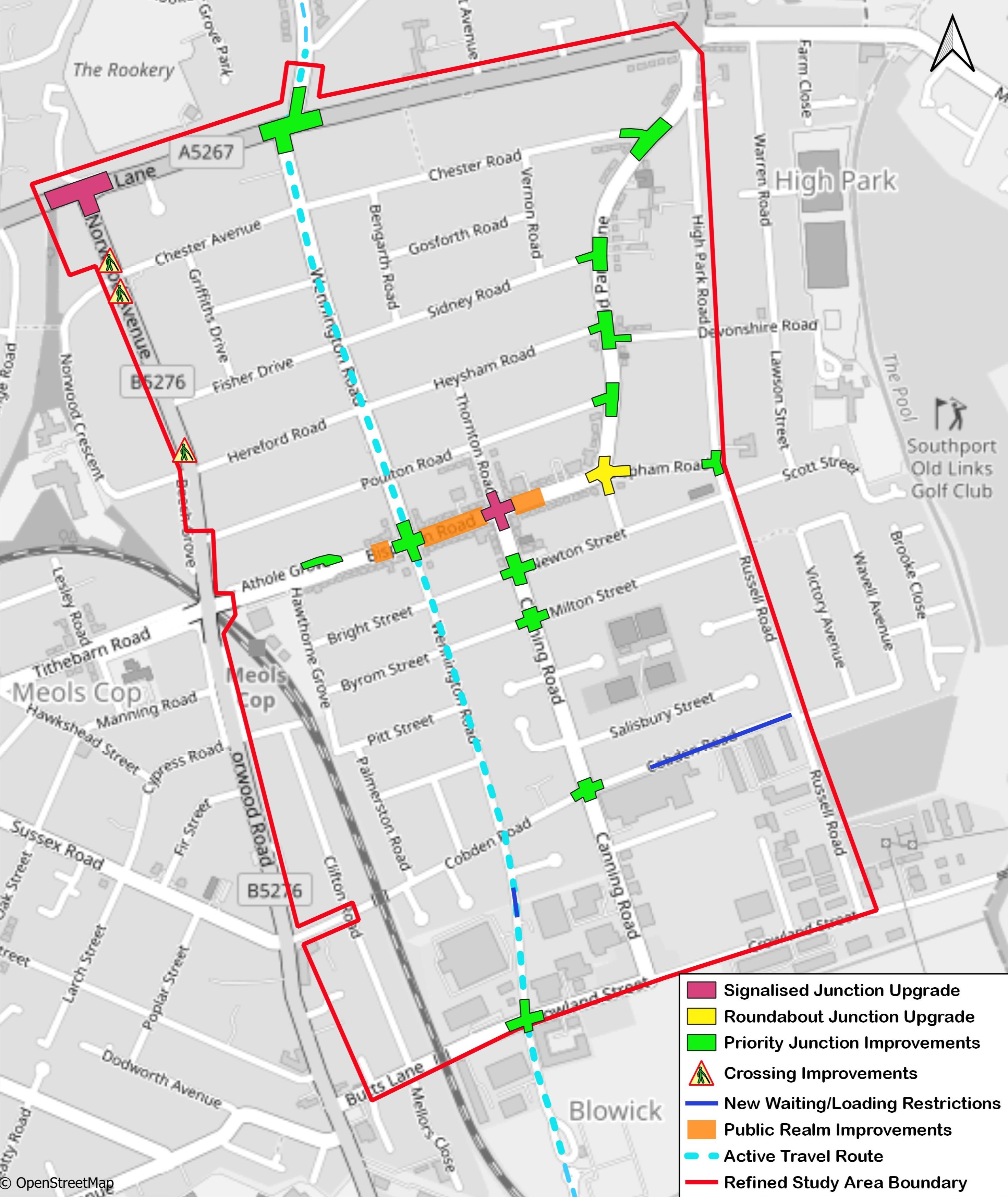 This map shows the locations on a map of the proposed changes. This includes Norwood Avenue Bispham Road, Old Park Lane, Canning Road, Cobden Road and Wennington Road.