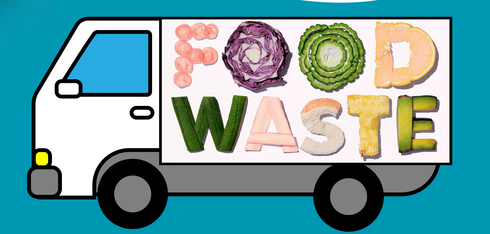 An image of a lorry with the words Food Waste written on them