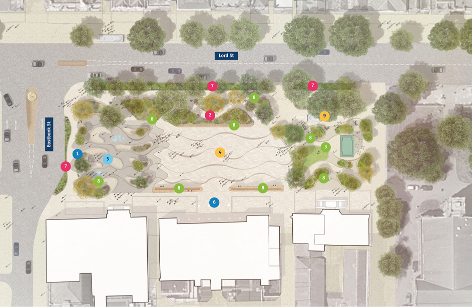 Ariel view of the proposals, showing the proposals between Eastbank Street and Lord Street